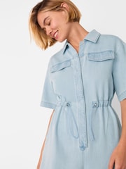 Whistles Blue Short Sleeve Utility Jumpsuit - Image 3 of 5