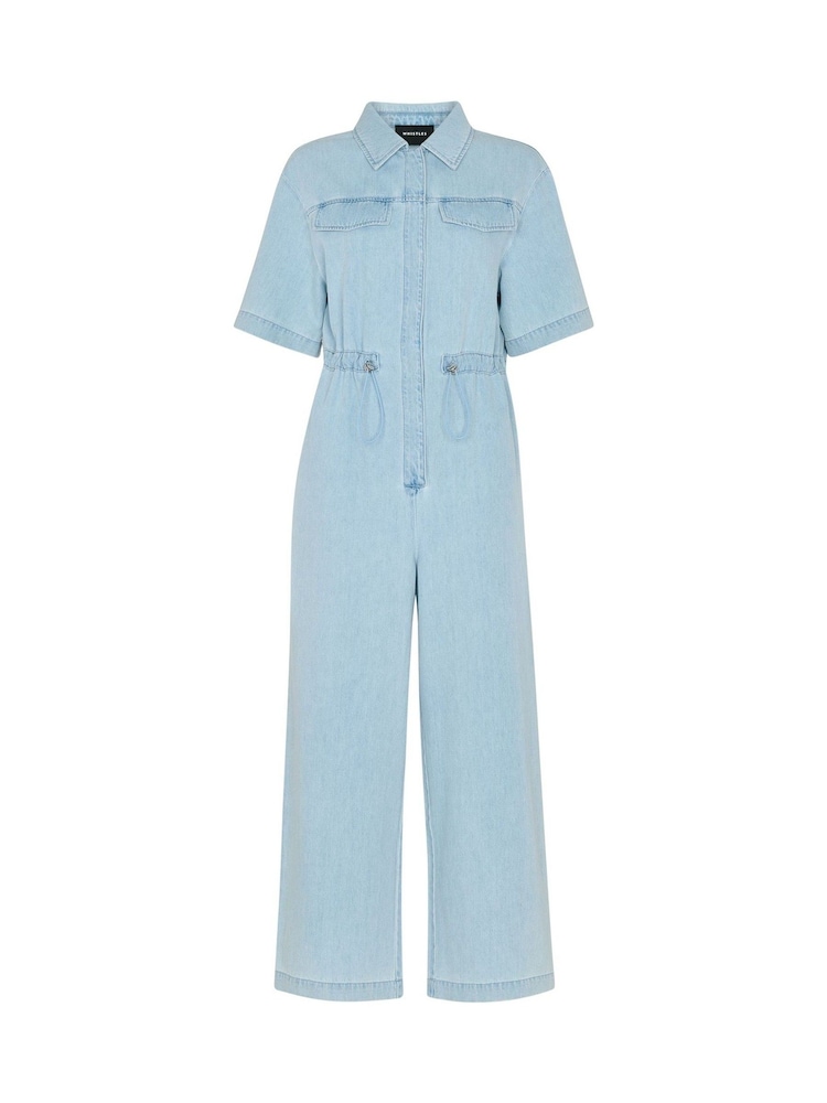 Whistles Blue Short Sleeve Utility Jumpsuit - Image 5 of 5