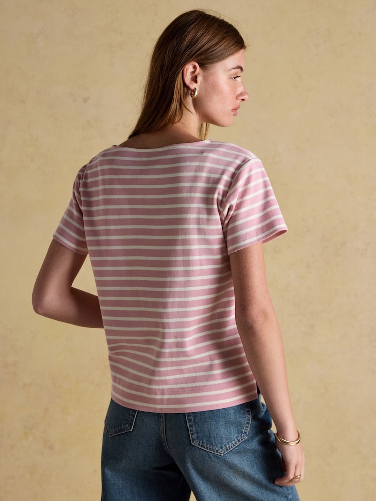 Joules Harbour Pink/Cream Short Sleeve Boat Neck Breton Top - Image 2 of 9 Joules Harbour Pink/Cream Short Sleeve Boat Neck Breton Top - Image 2 of 9