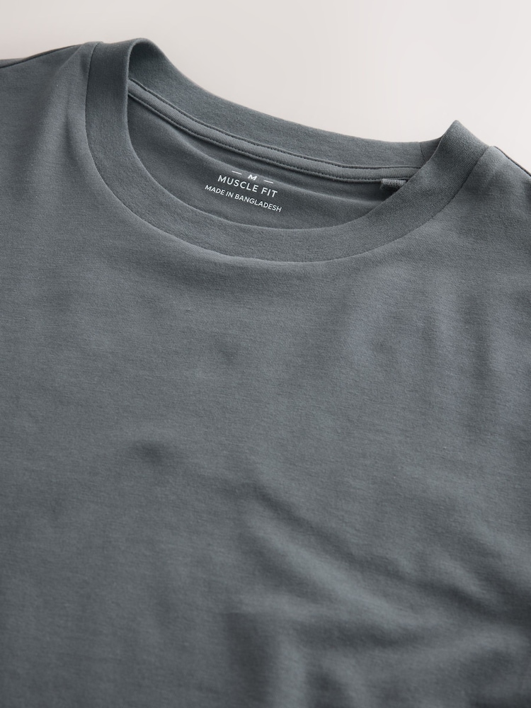 Grey Muscle Fit Essential Crew Neck T-Shirt - Image 2 of 3 Grey Muscle Fit Essential Crew Neck T-Shirt - Image 2 of 3