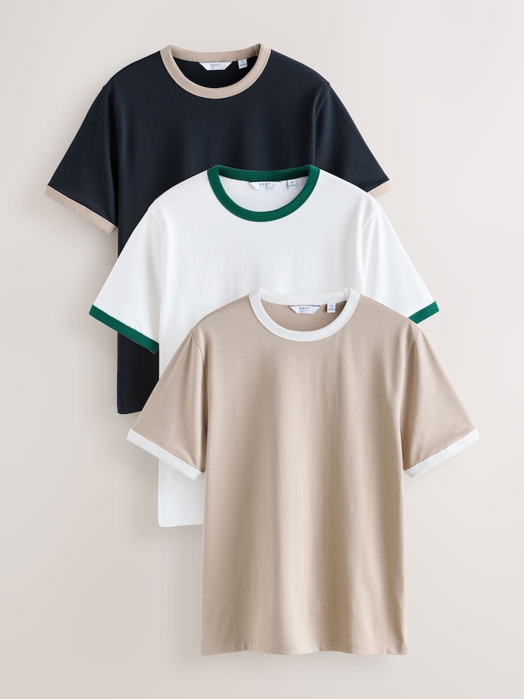 Navy/White/Neutral Stone 3 Pack Ringer T-Shirts - Image 1 of 12 Navy/White/Neutral Stone 3 Pack Ringer T-Shirts - Image 1 of 12