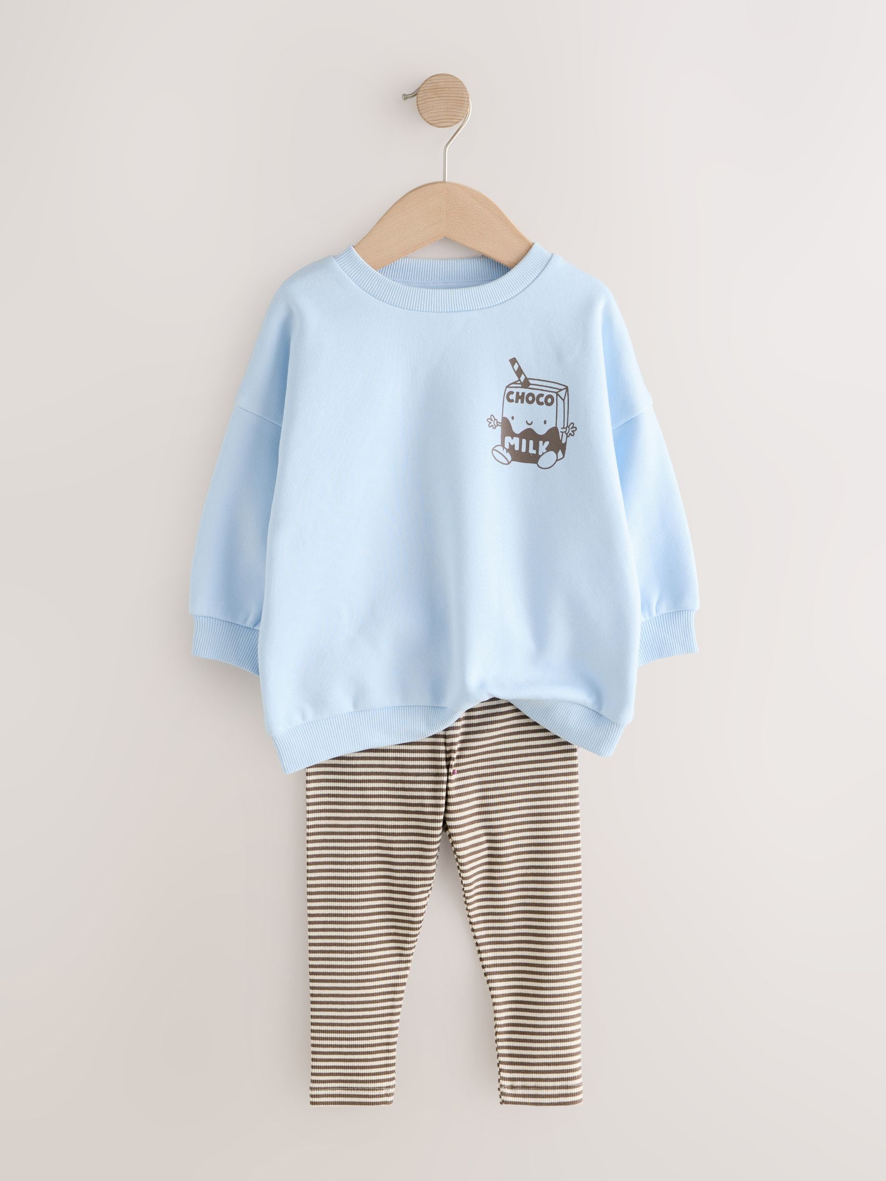 Buy Blue Milk Print Sweatshirt And Leggings Set (3mths-7yrs) from