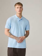 Sky Blue Short Sleeve Tipped Polo Shirt - Image 1 of 7