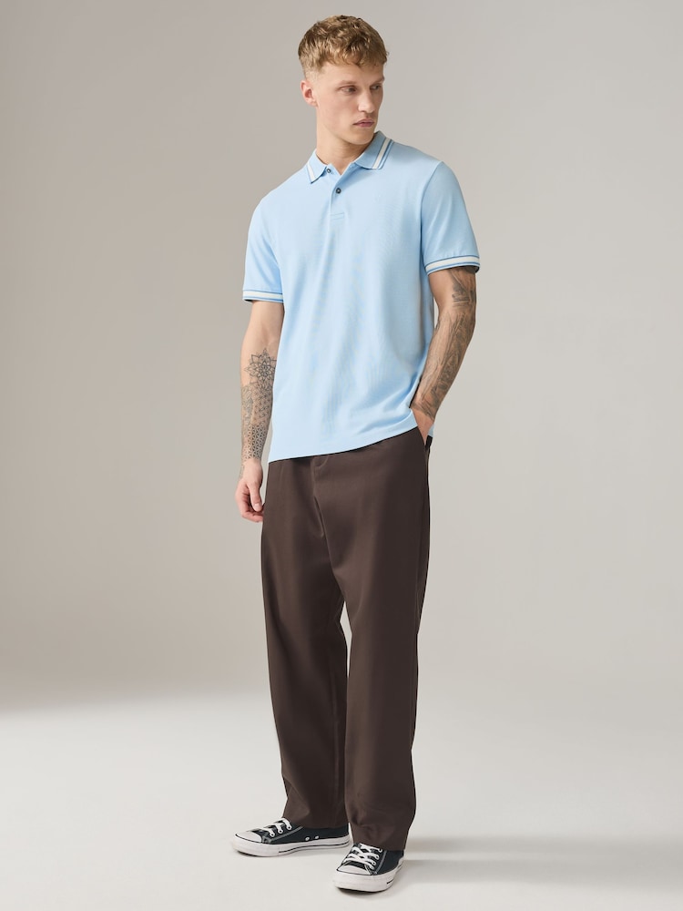 Sky Blue Short Sleeve Tipped Polo Shirt - Image 2 of 7