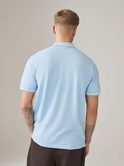 Sky Blue Short Sleeve Tipped Polo Shirt - Image 3 of 7