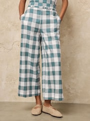 Blue Gingham Linen Rich Belted Culottes - Image 2 of 7