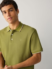Olive Green Short Sleeve Tipped Polo Shirt - Image 1 of 10