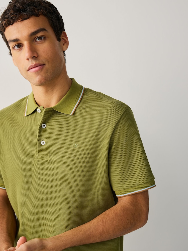 Olive Green Short Sleeve Tipped Polo Shirt - Image 1 of 10