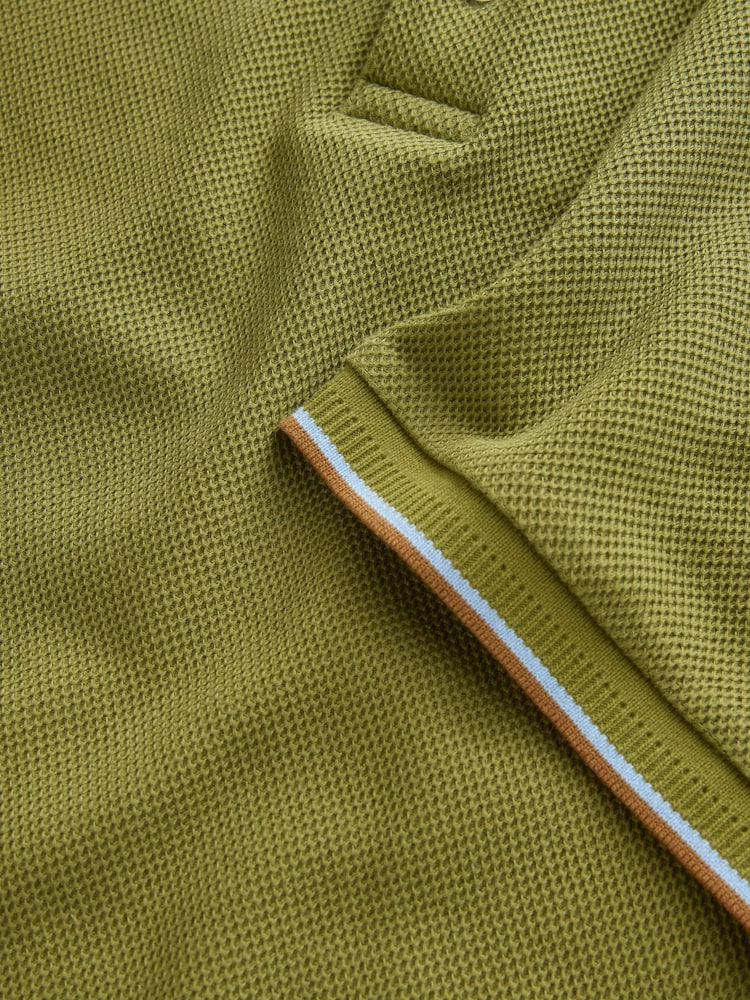 Olive Green Short Sleeve Tipped Polo Shirt - Image 10 of 10
