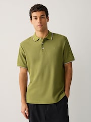 Olive Green Short Sleeve Tipped Polo Shirt - Image 2 of 10