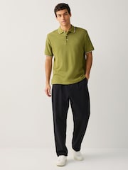 Olive Green Short Sleeve Tipped Polo Shirt - Image 3 of 10