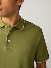 Olive Green Short Sleeve Tipped Polo Shirt - Image 5 of 10