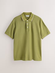 Olive Green Short Sleeve Tipped Polo Shirt - Image 7 of 10