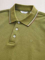 Olive Green Short Sleeve Tipped Polo Shirt - Image 8 of 10