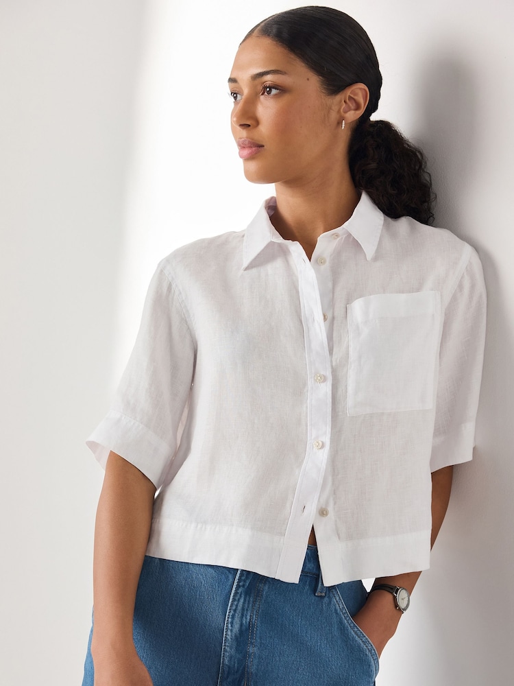 White N. Premium 100% Linen Short Sleeve Shirt - Image 2 of 8