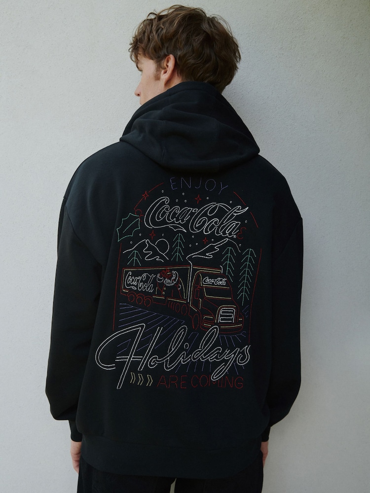 Black Christmas Coca Cola Graphic License Hoodie - Image 2 of 4 Black Christmas Coca Cola Graphic License Hoodie - Image 2 of 4