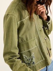 FatFace Grace Khaki Green Embroidered Jacket - Image 5 of 5