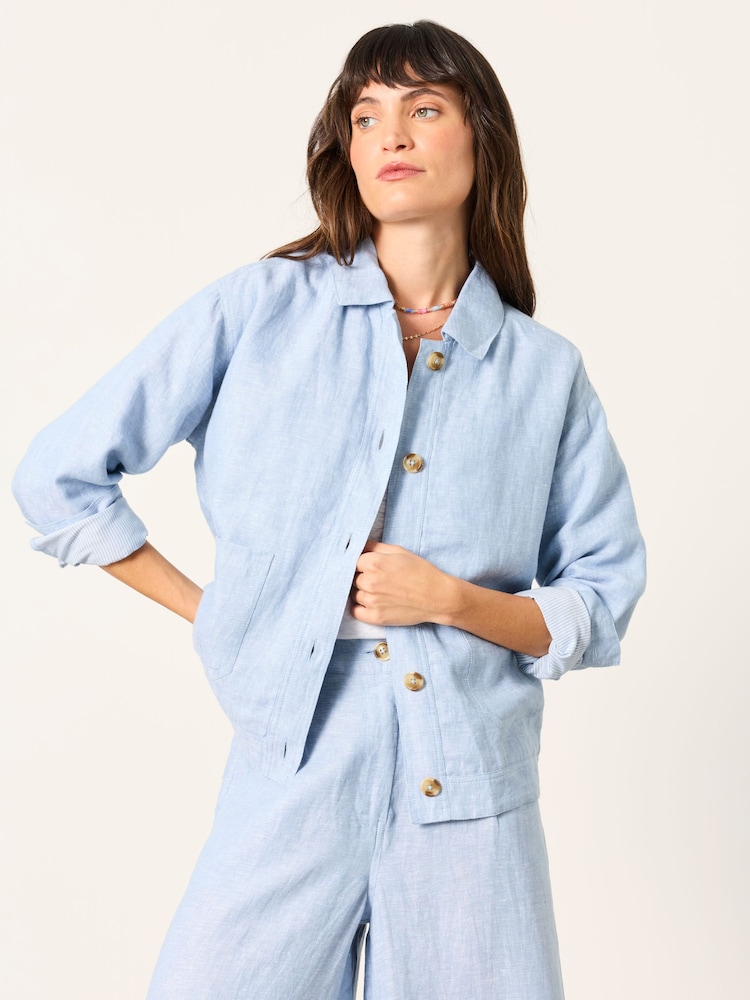 FatFace Darcy Blue Petite Linen Jacket - Image 1 of 7