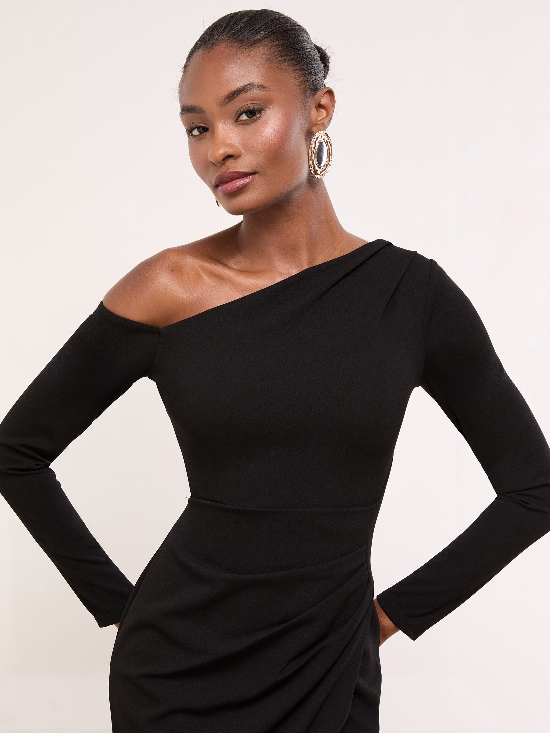 Buy Lipsy Black Long Sleeve Off The Shoulder Gathered Waist Maxi