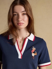 Joules Evie Navy V-Neck Short Sleeve Dress with Collar - Image 3 of 7