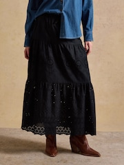 Joules Broderie Tiered Black Maxi Skirt - Image 1 of 6