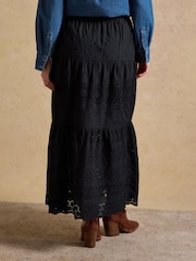 Joules Broderie Tiered Black Maxi Skirt - Image 2 of 6