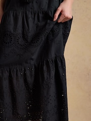 Joules Broderie Tiered Black Maxi Skirt - Image 5 of 6