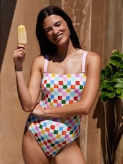 Eleanor Bowmer Multi Check Bandeau Tummy Control Swimsuit - Image 1 of 9