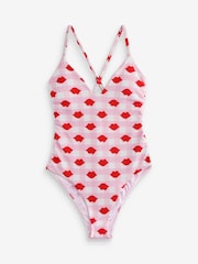 Eleanor Bowmer Pink/White Lips Plunge Tummy Control Swimsuit - Image 5 of 7