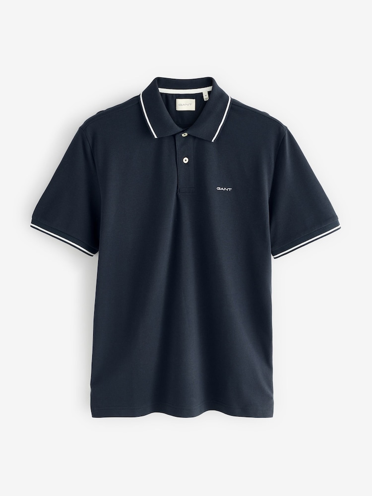 GANT Navy Tipped Pique Polo Shirt - Image 1 of 1
