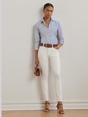 Lauren Ralph Lauren Blue Jamelko Stipe Cotton Logo Shirt - Image 2 of 6