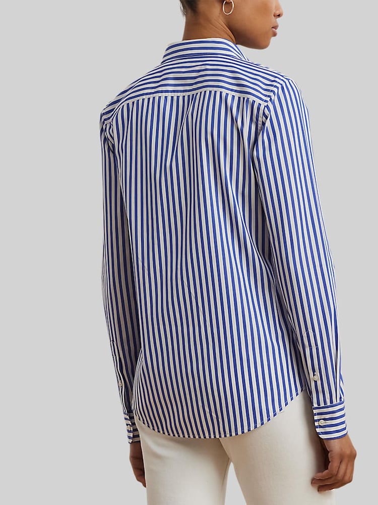 Lauren Ralph Lauren Blue Jamelko Stipe Cotton Logo Shirt - Image 2 of 6