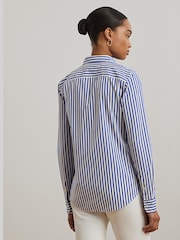 Lauren Ralph Lauren Blue Jamelko Stipe Cotton Logo Shirt - Image 3 of 6