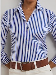 Lauren Ralph Lauren Blue Jamelko Stipe Cotton Logo Shirt - Image 4 of 6