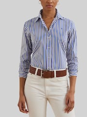 Lauren Ralph Lauren Blue Jamelko Stipe Cotton Logo Shirt - Image 5 of 6
