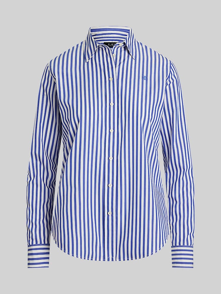Lauren Ralph Lauren Blue Jamelko Stipe Cotton Logo Shirt - Image 6 of 6