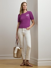 Lauren Ralph Lauren Purple Tarjyll Cable Knit Embroidered Logo Short Sleeve Knit Jumper - Image 3 of 9