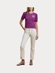 Lauren Ralph Lauren Purple Tarjyll Cable Knit Embroidered Logo Short Sleeve Knit Jumper - Image 8 of 9