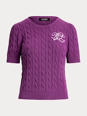 Lauren Ralph Lauren Purple Tarjyll Cable Knit Embroidered Logo Short Sleeve Knit Jumper - Image 9 of 9