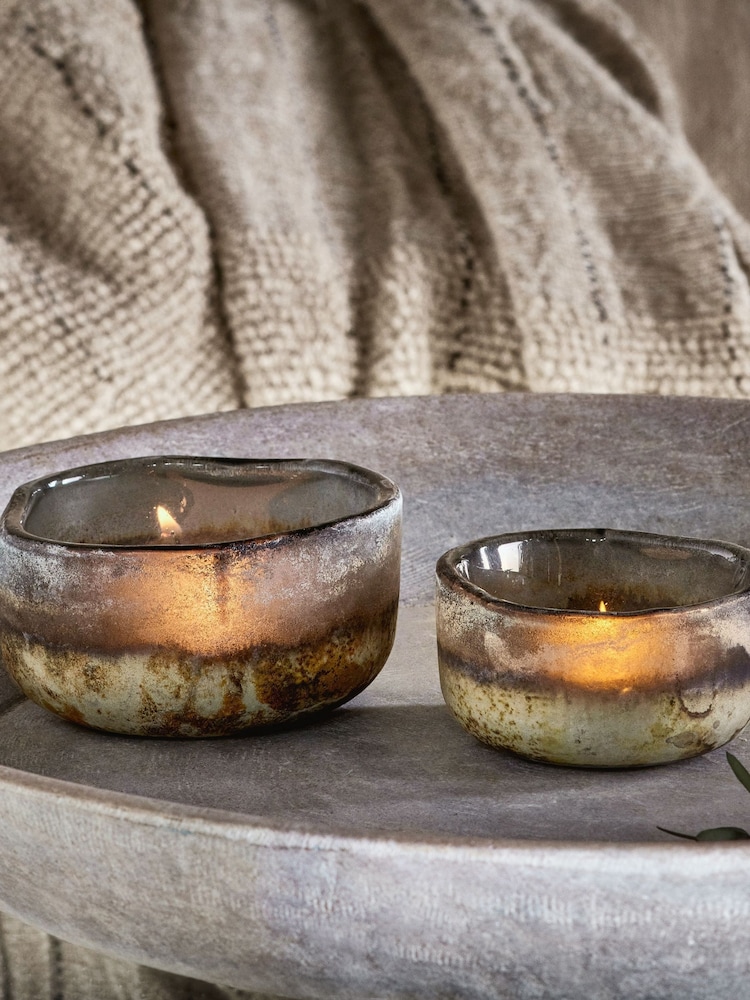 Nkuku Grey Janka Glass Tealights Set of 2 - Image 1 of 5 Nkuku Grey Janka Glass Tealights Set of 2 - Image 1 of 5