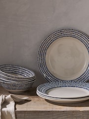 Nkuku Cream Indigo Drop Ceramic Dinnerware Set - Image 1 of 3