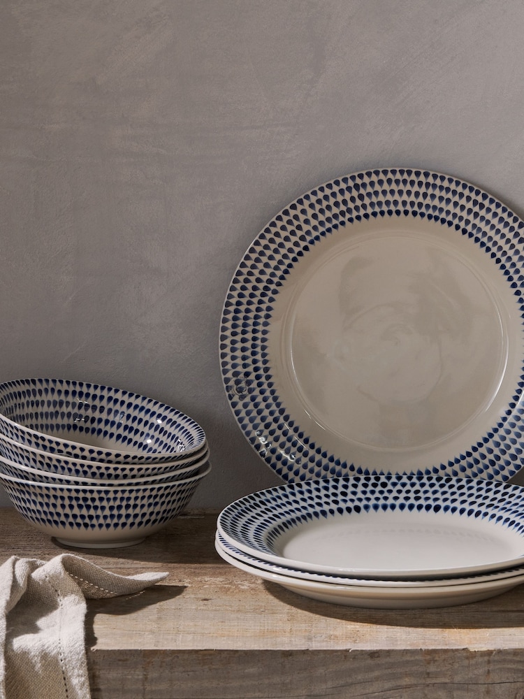 Nkuku Cream Indigo Drop Ceramic Dinnerware Set - Image 1 of 3 Nkuku Cream Indigo Drop Ceramic Dinnerware Set - Image 1 of 3