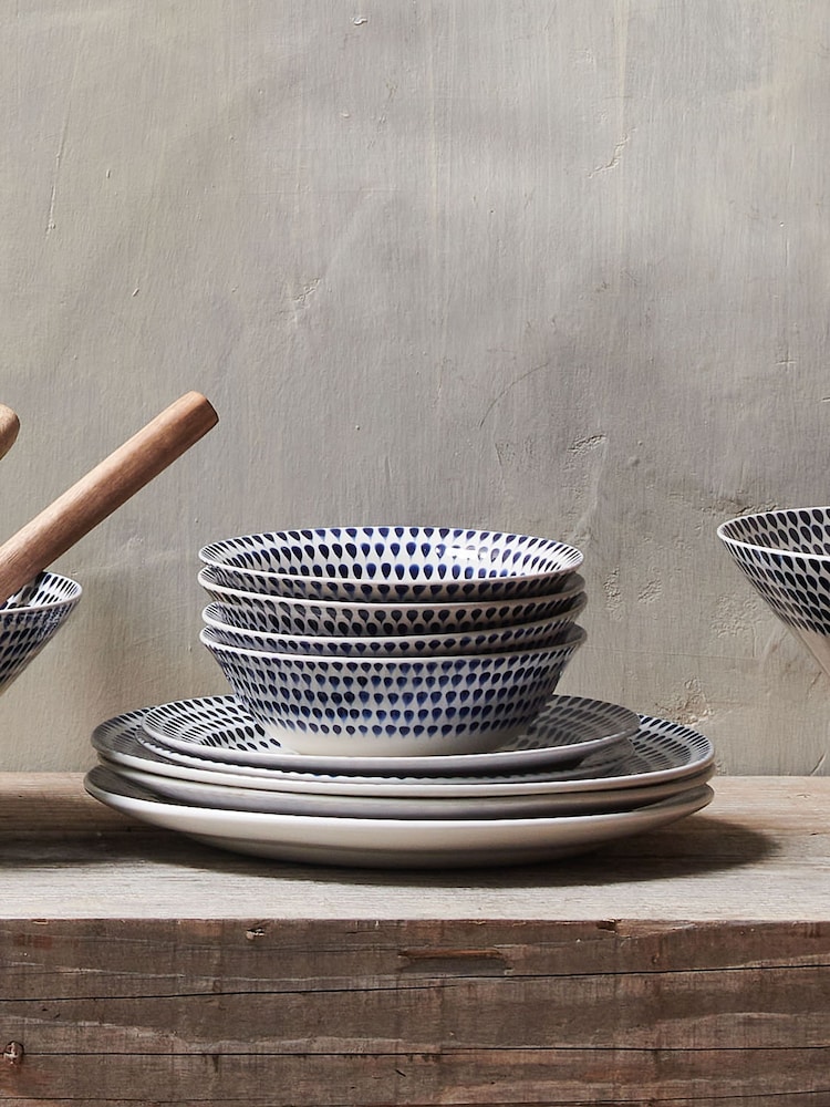 Nkuku Cream Indigo Drop Ceramic Dinnerware Set - Image 2 of 3 Nkuku Cream Indigo Drop Ceramic Dinnerware Set - Image 2 of 3