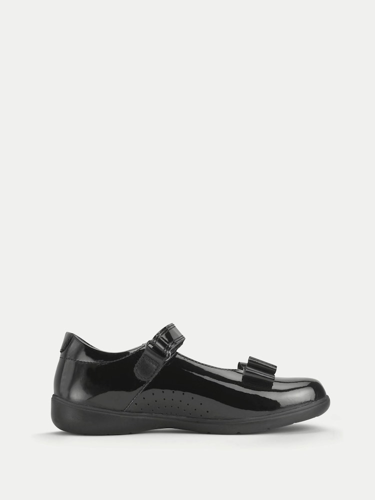 Start-Rite Girls Bella Shiny Patent Mary Jane Bow Rip-Tape School Black Shoes - Imagen 1 de 5