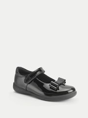 Start-Rite Girls Bella Shiny Patent Mary Jane Bow Rip-Tape School Black Shoes - Imagen 2 de 5