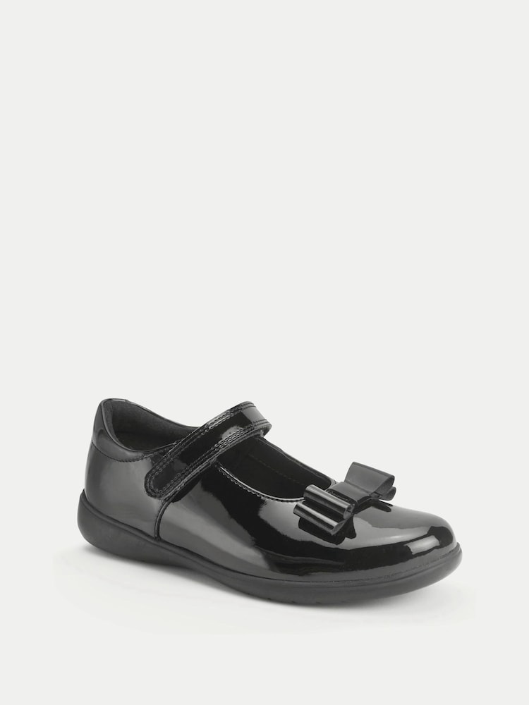 Start-Rite Girls Bella Shiny Patent Mary Jane Bow Rip-Tape School Black Shoes - Imagen 2 de 5