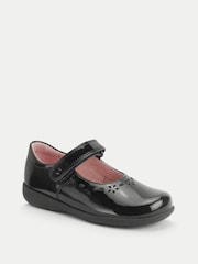 Start-Rite Girls Emily Shiny Patent Mary Jane Single Rip Tape School Black Shoes - Image 3 of 6