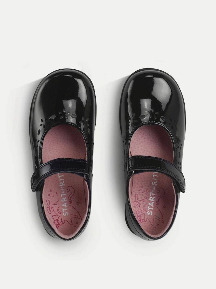 Start-Rite Girls Emily Shiny Patent Mary Jane Single Rip Tape School Black Shoes - Image 6 of 6