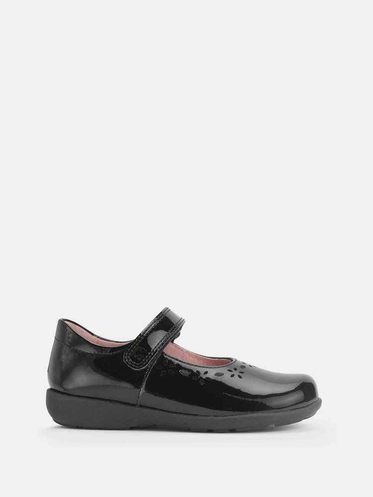 Start-Rite Girls Emily Shiny Patent Mary Jane Single Rip Tape School Black Shoes - Image 1 of 1