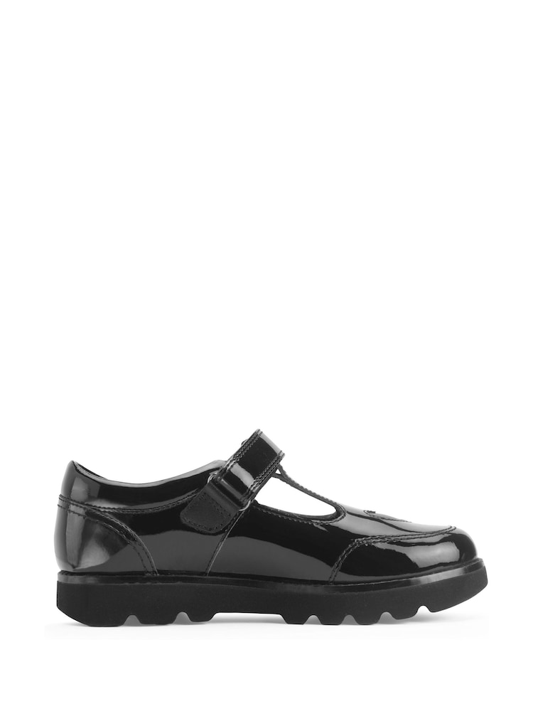 Start-Rite Girls Locket Shiny Patent T-bar Rip-Tape Chunky School Black Shoes - Bild 1 von 7